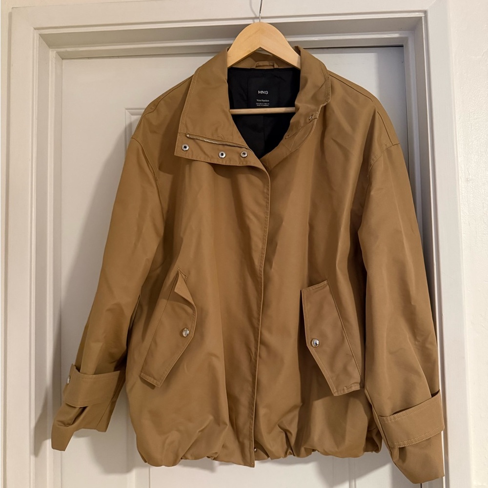 Mango Cotton Parka with Gathered Hem, Medium Brown, Small
